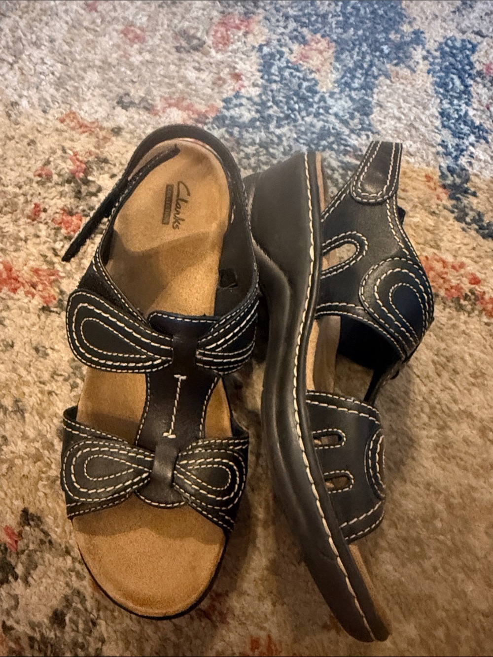 Clarks Black Leather Bow-Accent Slingback Sandals - Picture 2 of 4